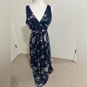Motherhood Maternity Navy Floral V neck Maxi dress Sz S